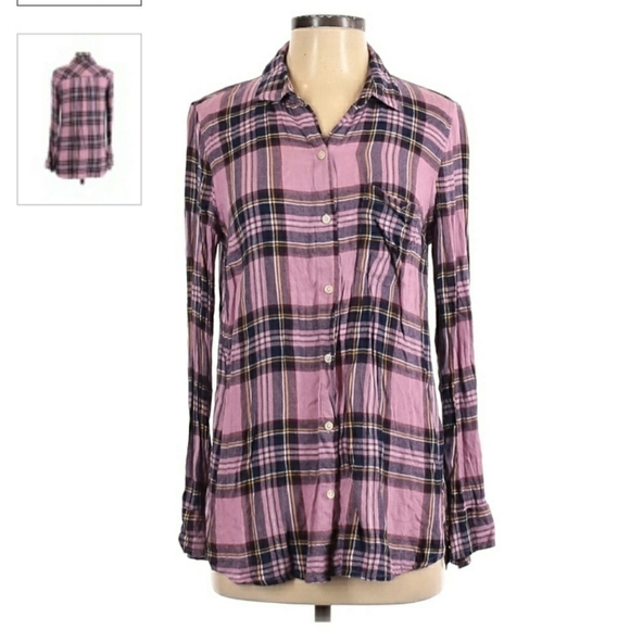 Old Navy The Classic Shirt Flannel Button Shirt Women's Small S Pink Black EUC - Picture 2 of 5